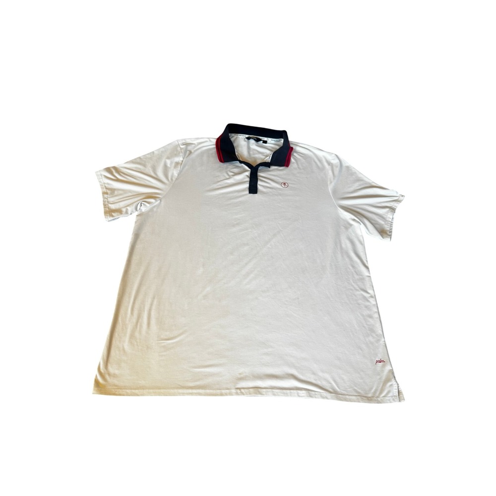 Palm Golf Co Mens White Performance Short Sleeve Polo Shirt Striped Collar XXL